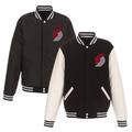 "Men's JH Design Black/White Portland Trail Blazers Reversible Fleece & Faux Leather Full-Snap Jacket"