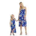 Matching Hawaiian Luau Mother Daughter Halter Dress in Hibiscus Blue M-8