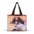 The Bradford Exchange- Ladies' Quilted Tote Bag Features Native American-Inspired Pony Image, Brown Piping, Top Zipper, Fabric Lining With 1 Zippered Pocket