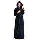 BELLOO Women's Nightwear Flannel Fleece Dressing Gown with Hood, Navy Blue XL