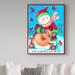 Winston Porter 'Loves Bird Seeds Snowman w/ Border' Graphic Art Print on Wrapped Canvas in Blue/Brown/Red | 24 H x 18 W x 2 D in | Wayfair