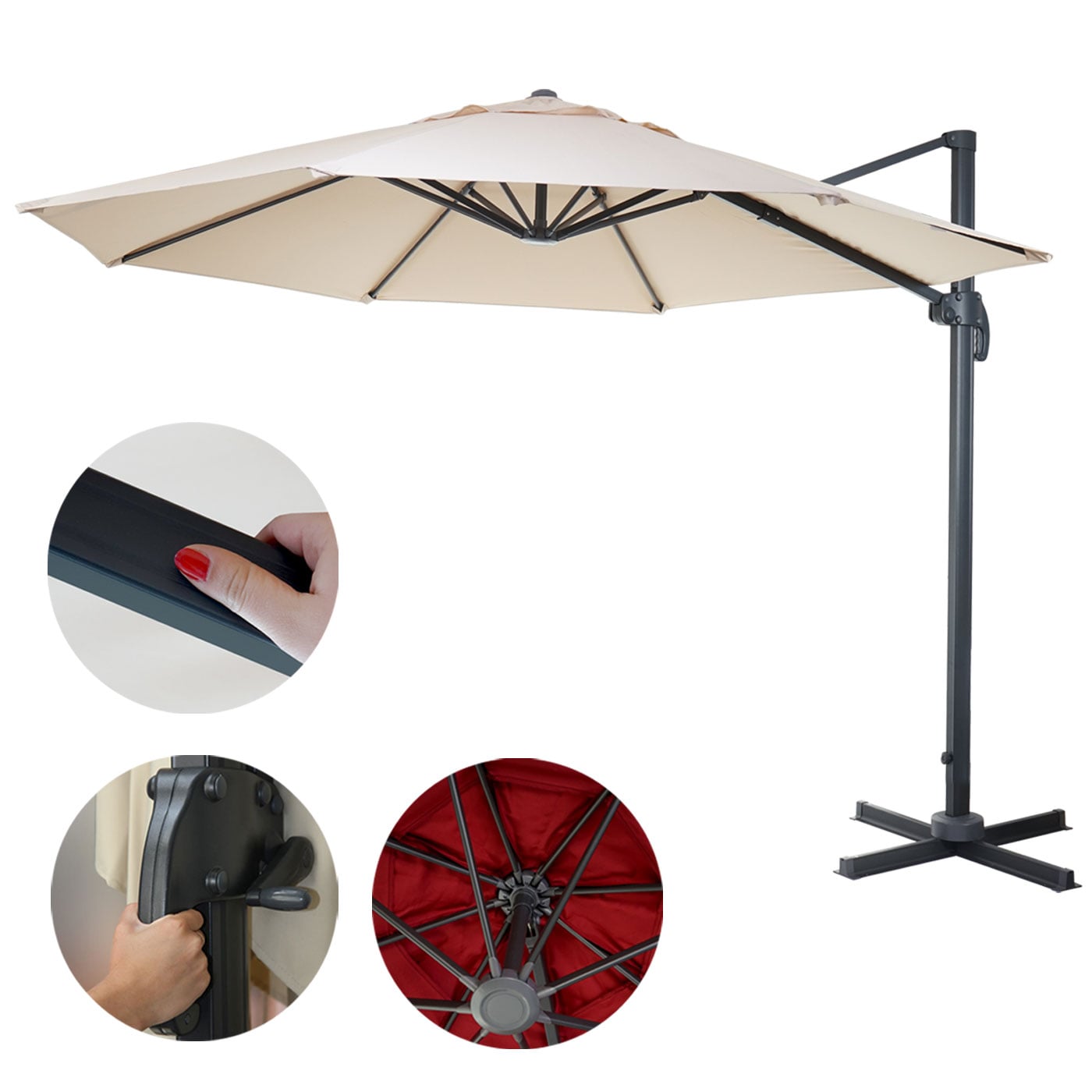 Gastronomie-Ampelschirm HWC-A96, Sonnenschirm, rund Ø 4m Polyester/Alu 27kg ~ bordeaux mit Ständer, drehbar Image