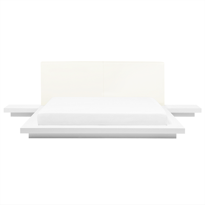 Bett Weiß Kunstleder und MDF-Platten mit Lattenrost 180 x 200 cm 2 Nachttische Japanischer Stil Schlafzimmer Doppelbett
