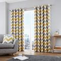Fusion - Chevron - 100 Percent Cotton Ready - Made Pair of Eyelet Curtains in Ochre, 66" Width x 90" Drop (168 x 229 cm)