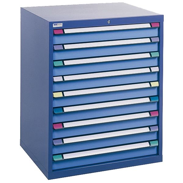 THURMETALL Schubladenschrank, einbahnig, 9 Schübe blau, 80.5x100x69.5 cm