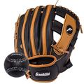 Franklin Sports unisex youth Right Handed Thrower Franklin Sports Kids Baseball Gloves RTP Child s Tball Glove Ball Set Boys Girls Teeball Mit, Black/Tan, 9.5 US