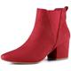 Allegra K Women's Pointed Toe Block Heel Ankle Chelsea Boots Red 6.5 UK/Label Size 8.5 US