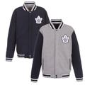 Men's JH Design Gray/Navy Toronto Maple Leafs Embroidered Reversible Full Snap Fleece Jacket