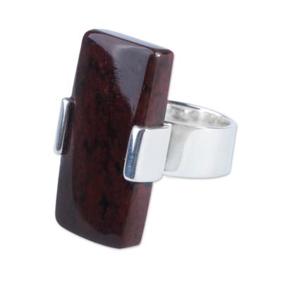 'Chocolate Hug' - Modern Obsidian and Silver Cocktail Ring