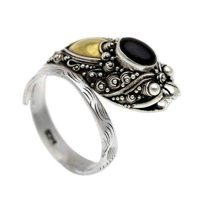 'Dragon' - Handcrafted Sterling Silver and Onyx Wrap Ring