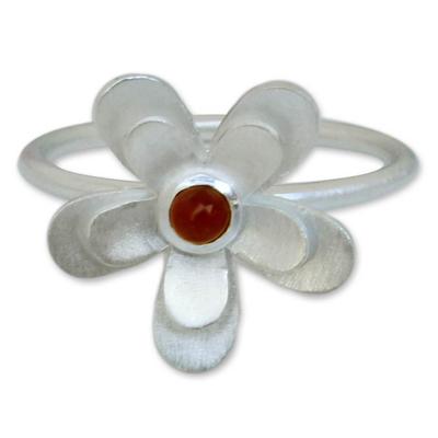 'Sunlit Frangipani' - Hand Made Floral Sterling Silver and Carnelian Cocktail