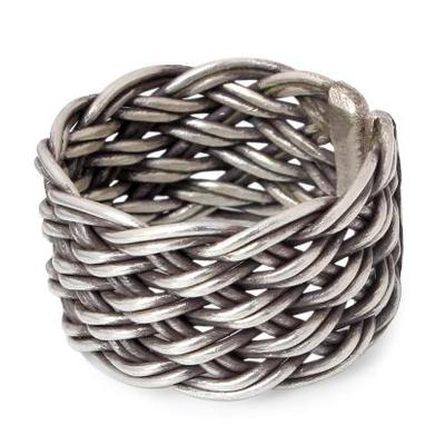 Silver band ring, 'Woven Rattan' - Fine Silver Band Ring from Thailand