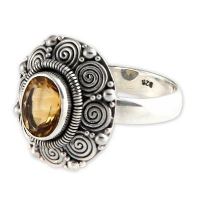 'Balinese Sunflower' - Indonesian Sterling Silver and Citrine Cocktail Ring