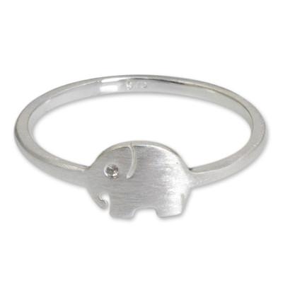 Sterling silver band ring, 'Twinkling Elephant'