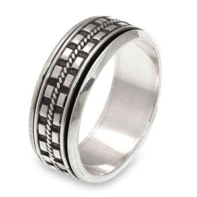 Men's sterling silver spinner ring, 'Long Journey'