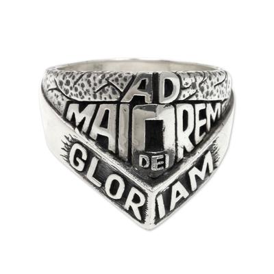 Men's sterling silver ring, 'Ad Maiorem Dei Gloriam'