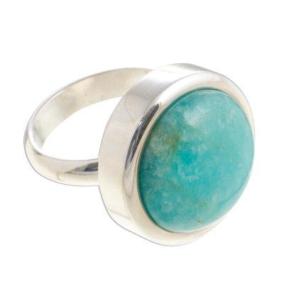 Amazonite cocktail ring, 'Unique Minimalism'