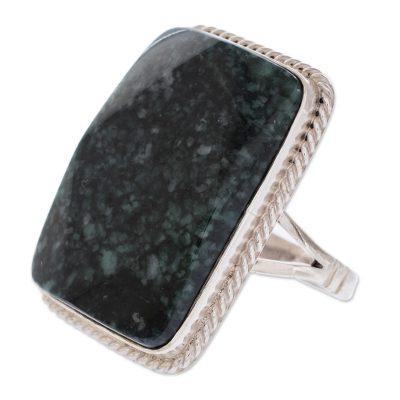 'Maya Princess' - Collectible Modern Jade Sterling Silver Cocktail Ring