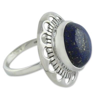 'Blue Moon Halo' - Unique Sterling Silver Single Stone Lapis Lazuli Ring