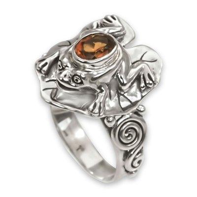 Citrine cocktail ring, 'Golden Rainforest Frog'