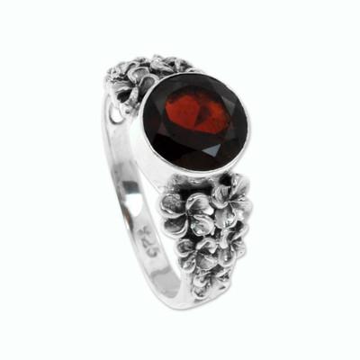 Garnet flower ring, 'Crimson Frangipani'