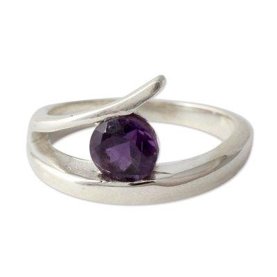 'Circle of Love' - Sterling Silver Solitaire Amethyst Ring from India