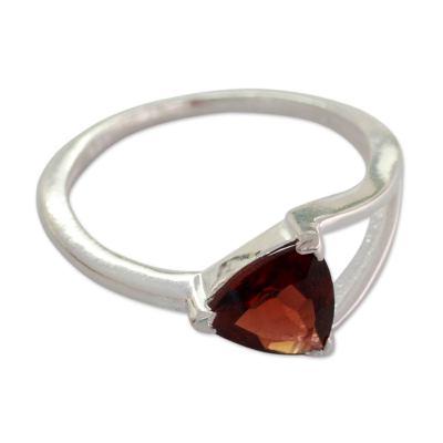 Garnet solitaire ring, 'Mystic Triangle'