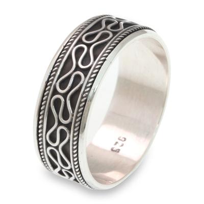 Men's sterling silver spinner ring, 'Rolling Waves'