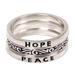 Hope for Peace,'3 Sterling Silver Hope and Peace Stacking Rings Bali'