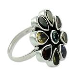 'Floral Glamour' - Natural Gemstone Flower Ring in Sterling Silver