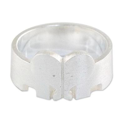 Elephant Bond,'Sterling Silver Elephant Heart Band Ring from Thailand'