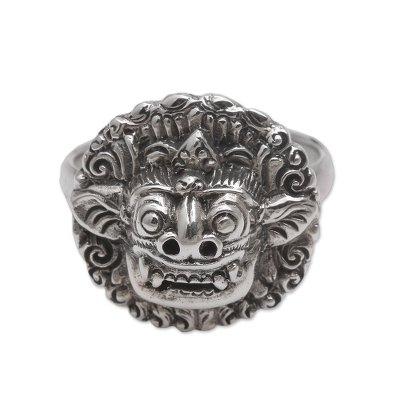 Balinese Guardian,'Sterling Silver Barong Guardian Cocktail Ring from Bali'