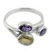 Amethyst and citrine 3-stone ring, 'Mystical Alliance'