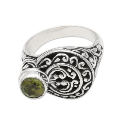 'Evergreen' - Men's Unique Sterling Silver and Peridot Ring