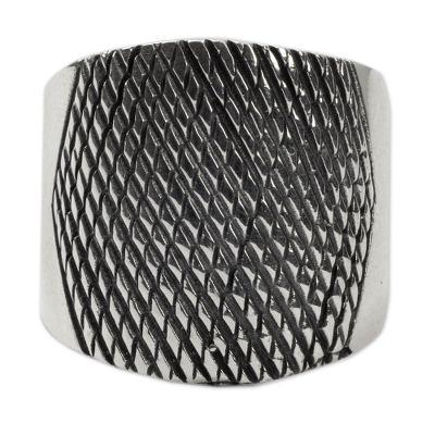 Sterling silver band ring, 'Networking'