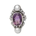 Cultured pearl and amethyst ring, 'Frangipani Queen'