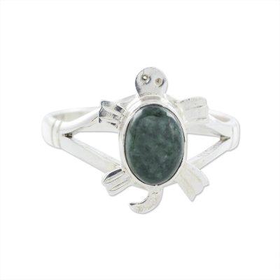 Jade cocktail ring, 'Dark Green Marine Turtle'