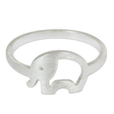 Sterling silver band ring, 'Lovely Elephant'