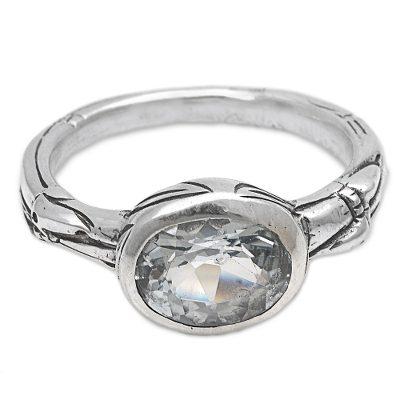 Bamboo Bliss,'Blue Topaz Single Stone Ring from Indonesia'