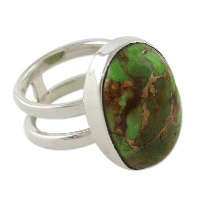 Sterling silver single stone ring, 'Green Island'