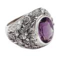 Benevolent Barong,'Barong Theme Men's Sterling Silver and Amethyst Ring'