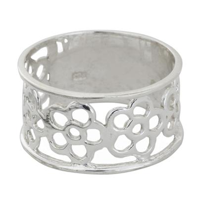 Sterling Silver Floral Band Ring from India 'Band of Flowers'