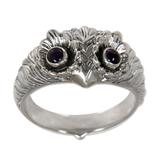 Amethyst ring, 'Owl Wisdom' - Amethyst and Silver Bird Ring