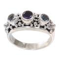 Seminyak Blossoms,'Amethyst and Blue Topaz Sterling Silver Floral Ring'