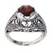 Starling Romance,'Handcrafted Balinese Bird Theme Silver and Garnet Ring'