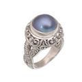 Seaside Glow,'Elegant Cocktail Ring with Blue Cultured Pearl'