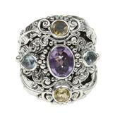Amethyst and blue topaz cocktail ring, 'Butterfly Queen'