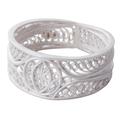 Shining Crescents,'Artisan Crafted Wide 950 Silver Filigree Band Ring from Peru'
