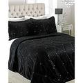 Riva Paoletti New Diamante Bedspread Set - Black - Diamante Crystal Sequins - Quilted Geometric Design - 2 x Pillow Shams Included - 100% Polyester - 220 x 240cm (87" x 94" inches)