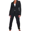 Women's Smart Formal Business Long Sleeve Jacket Full Length Trousers Suit Ladies Tailored Finish Soft Lined Office 2 Piece Black 10-20 (14)